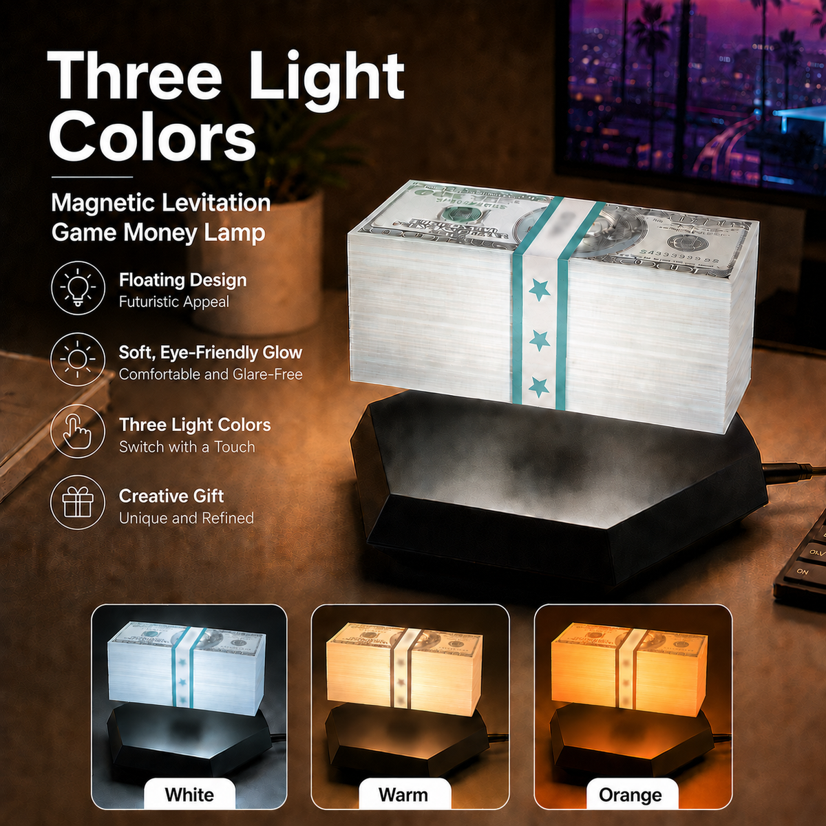 Three light colors: white, warm and orange